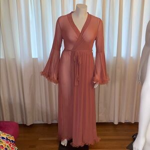 Elegant Sheer Pink Wrap Robe W/ Ruffled Train/Sleeves (Brand New)